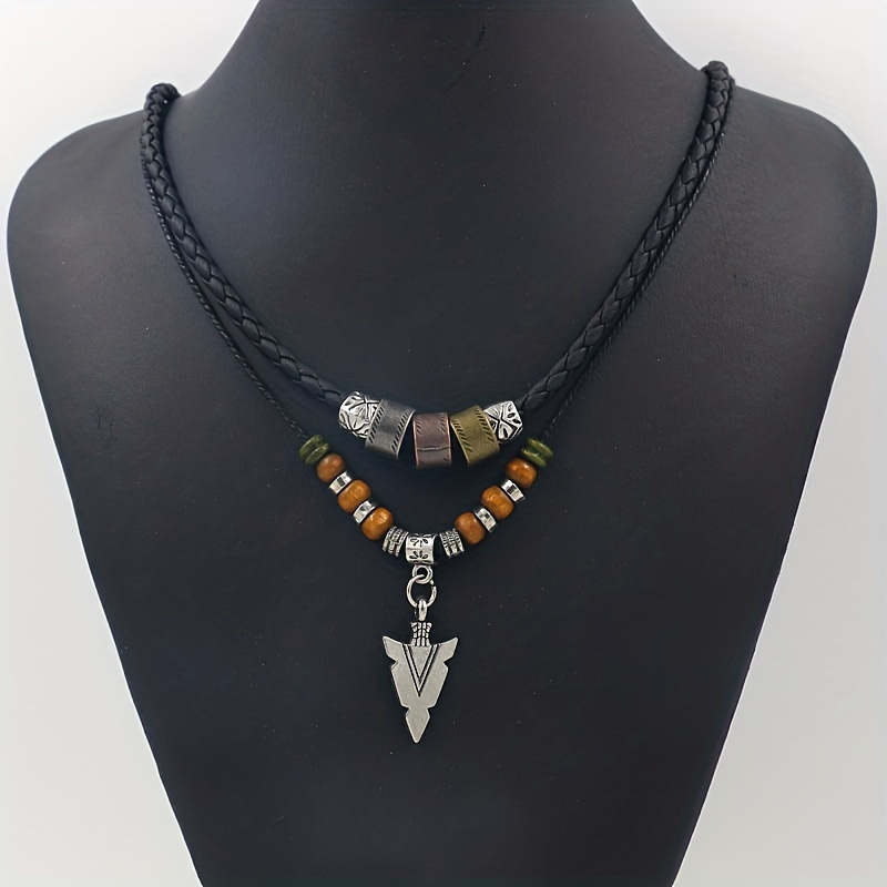 

1pc Bohemian Layered Arrow Pendant Necklace, Vintage Tribal Unisex Faux Leather, Alloy Arrow Charm, , Non-plated - Ideal Gift