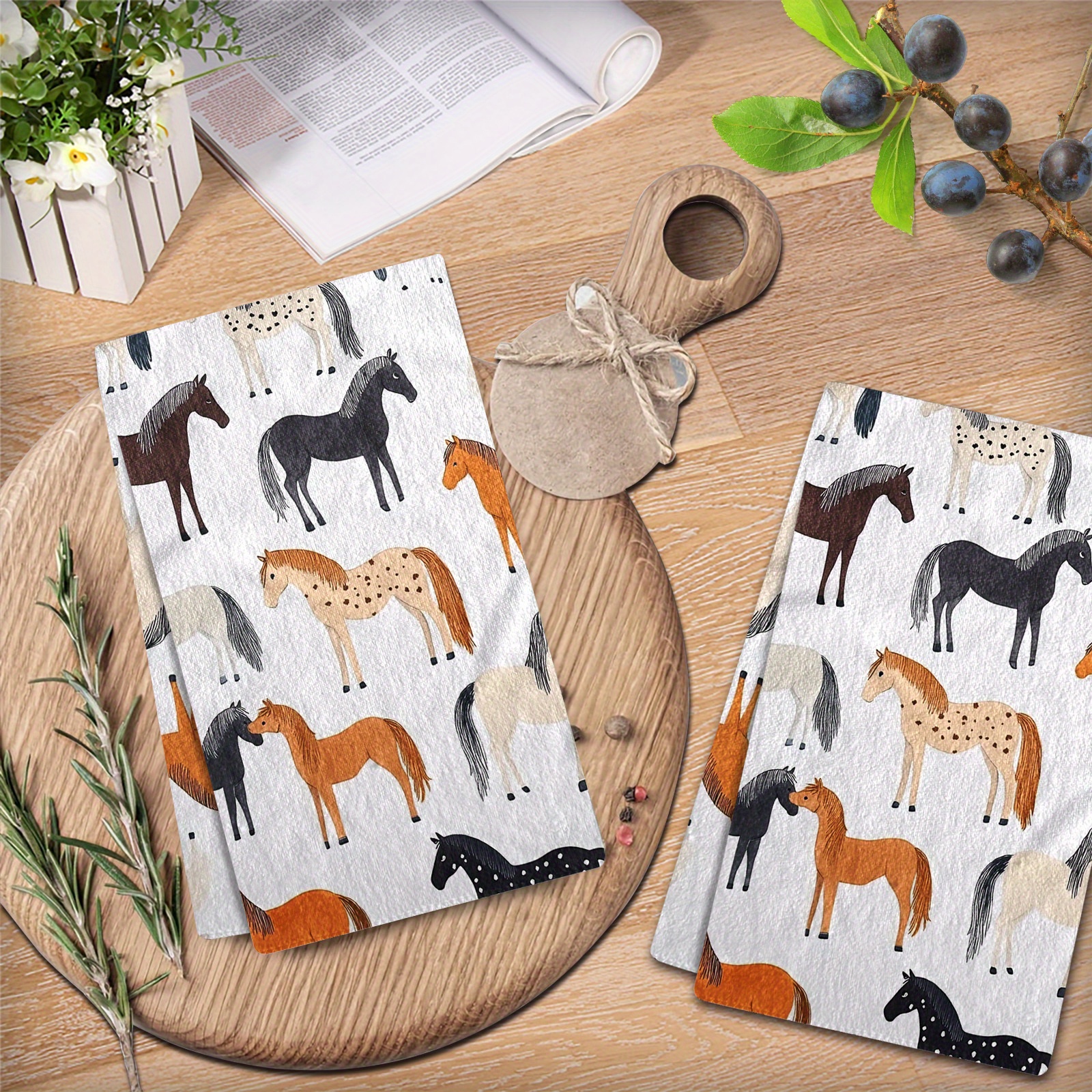 

2pcs Autumn Horse Microfiber Kitchen Towels - Ultra Absorbent, Quick-dry Dish Cloths For Cleaning - Perfect Housewarming Gift, 27.2x18.4 Inches