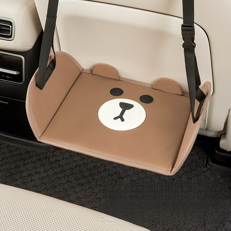 

1pc Cute Portable Leather Car Back Seat Foot Rest, Adjustable Straps Vehicle Footstool For Business And Travel