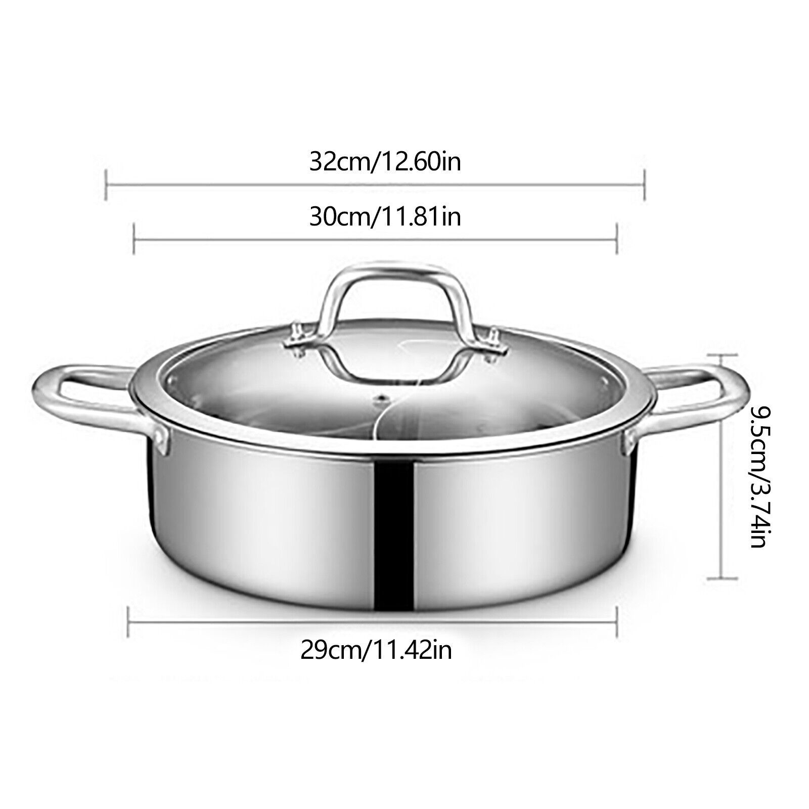 Image of Stainless Steel Hot Pot With Divider, Pot With Glass Lid, Hot Pot With Spoon/ Spoon For Kitchens In Hotels, Restaurants, Homes, Etc.