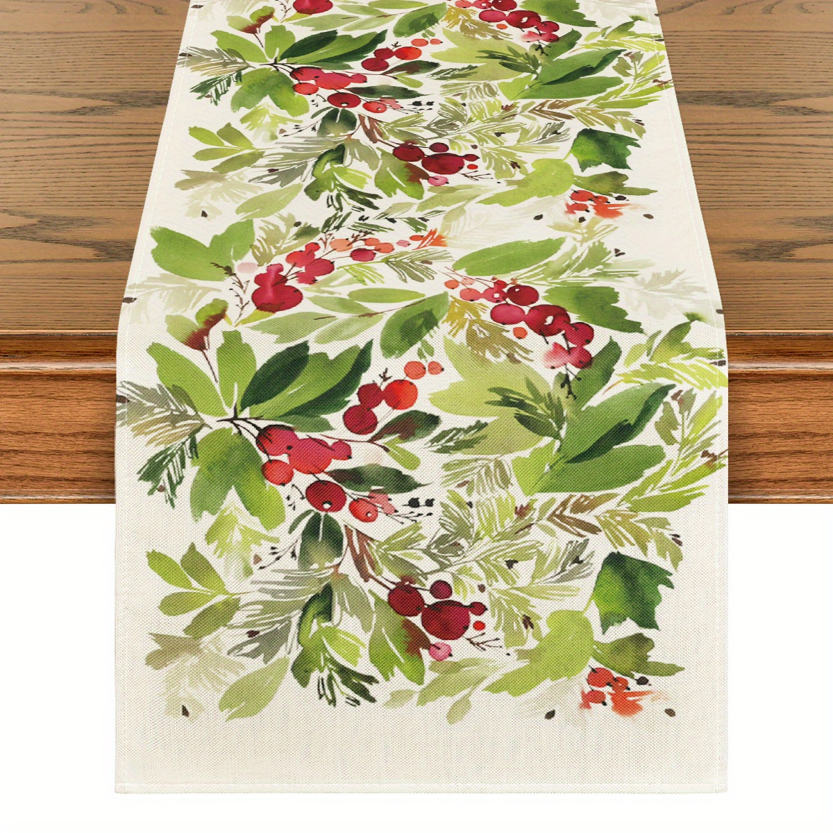 

Sm:)e Watercolor Holly Christmas Table Runner 13 X 72 Inch And Placemat 12 X 18 Inch Set Of 4, Seasonal Winter Dining Table Room Funky Home Decoration For Indoor Outdoor Home Funky Home Decor