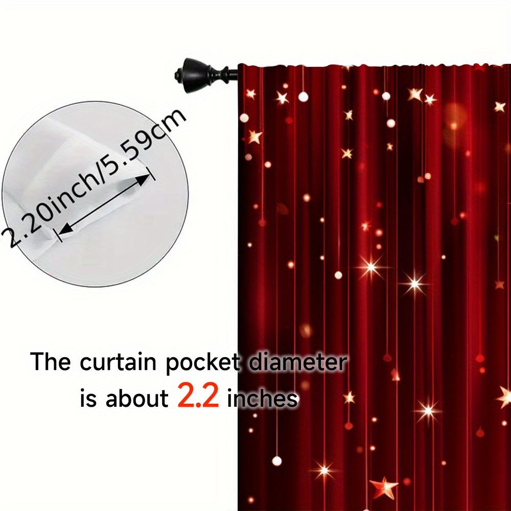 2pcs set sparkling red christmas curtains festive   with rod   for living room bedroom kitchen office decor curtain rod not included details 9