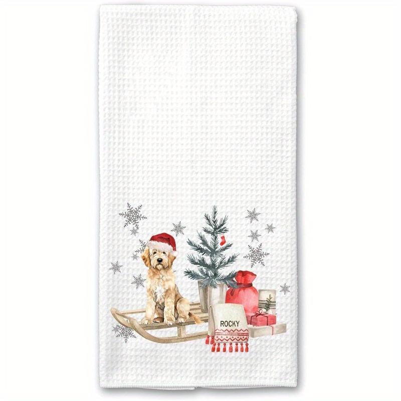 

Modern Cartoon Dog On Sleigh Kitchen Towel - 1 Piece Set, 18x26 Inches, Machine Washable, Super Polyester Dish Cloth For Dog Lovers, Hostess Housewarming Gift