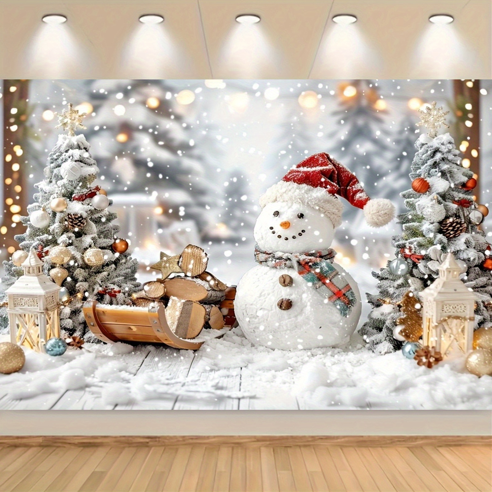 

1pc Winter Christmas Photography Backdrop, Snowman Party Photo Background Tapestry, Trees Party Banner Decorations