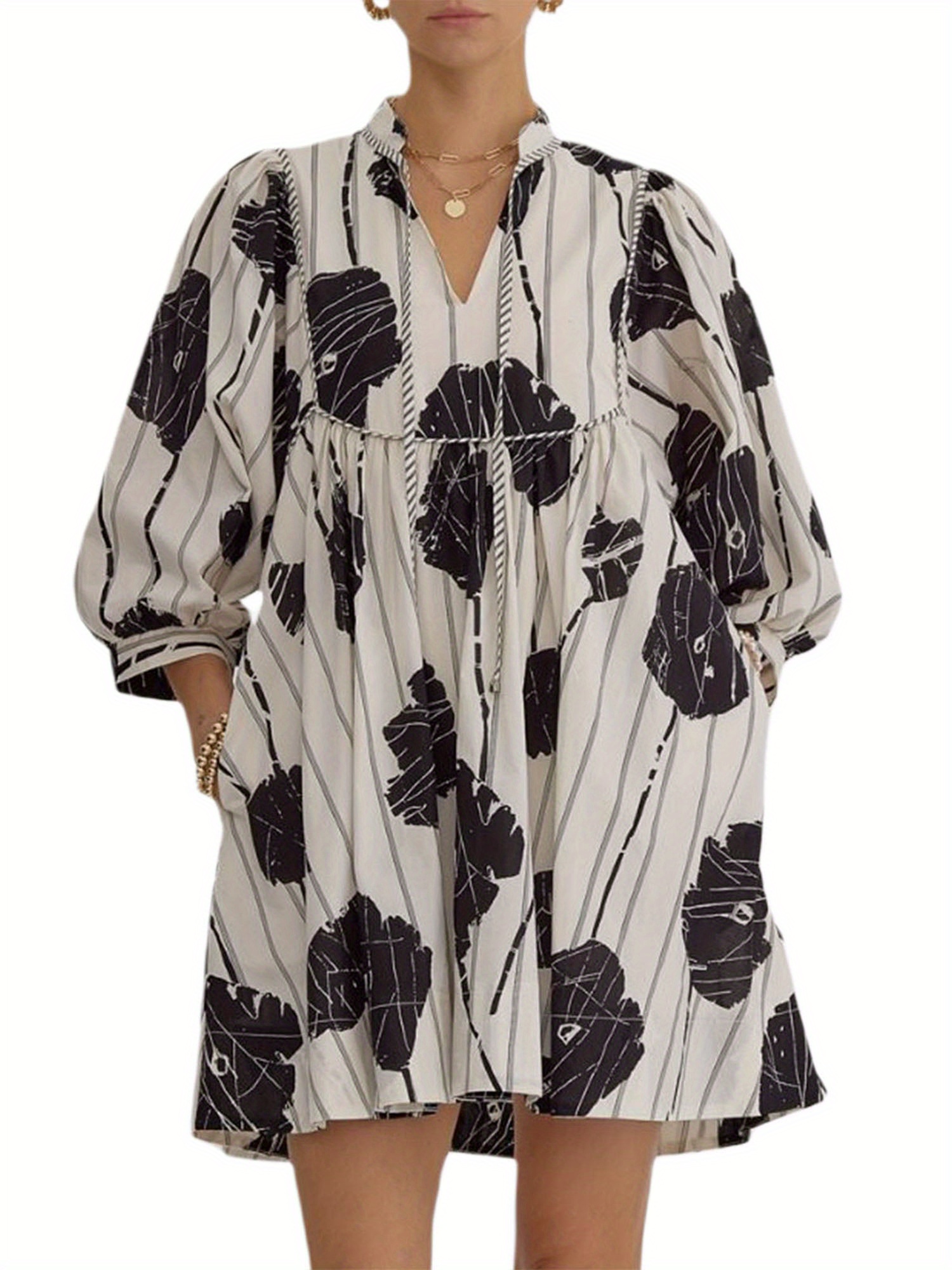 women maternity mini dress casual leaf print loose 3 4 - Temu