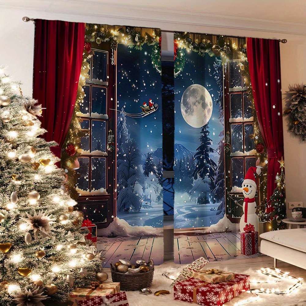 

Contemporary Christmas Doorway Curtains - 2pcs Set, Polyester Knit Fabric, Machine Washable, , No Battery Needed, Easy To Hang, Ideal For Holiday Party Decoration And Christmas Gifts