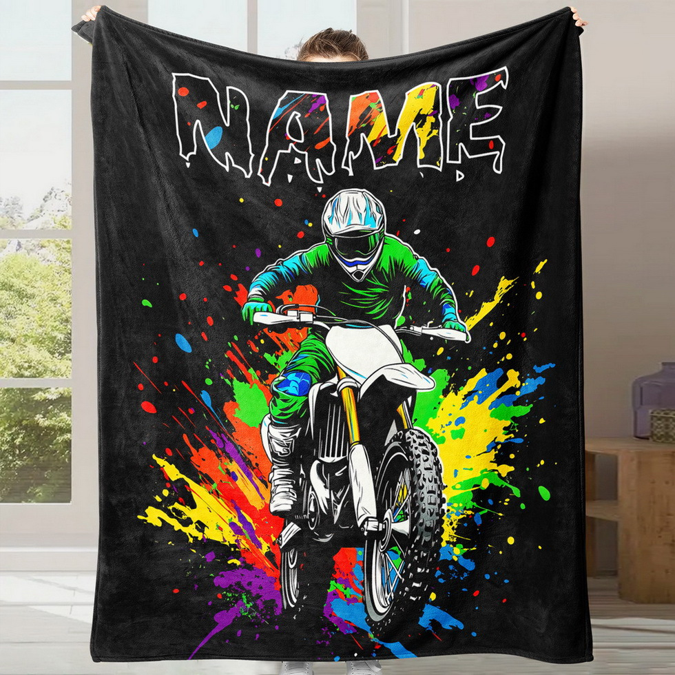 TEMU Custom Motorcycle Theme Fleece Blanket, Personalized Name Oil , Soft Flannel Throw, , For Home, Kitchen, Bed, Camping, Sofa, Contemporary Style,