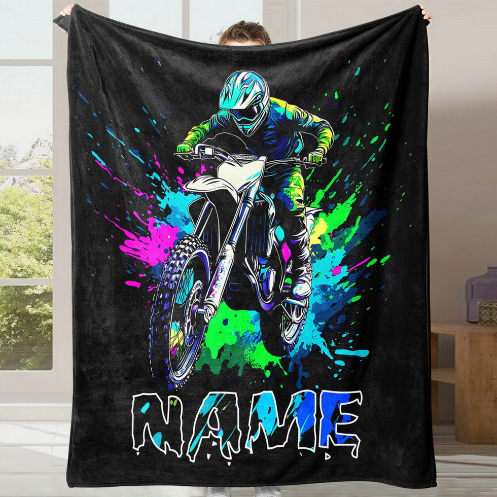 TEMU 1pc Customized Blanket, Motorcycle Theme Blanket, Customized Blanket Name, Personalized Blanket, Customized Name Oil Spray Blanket, Personalized