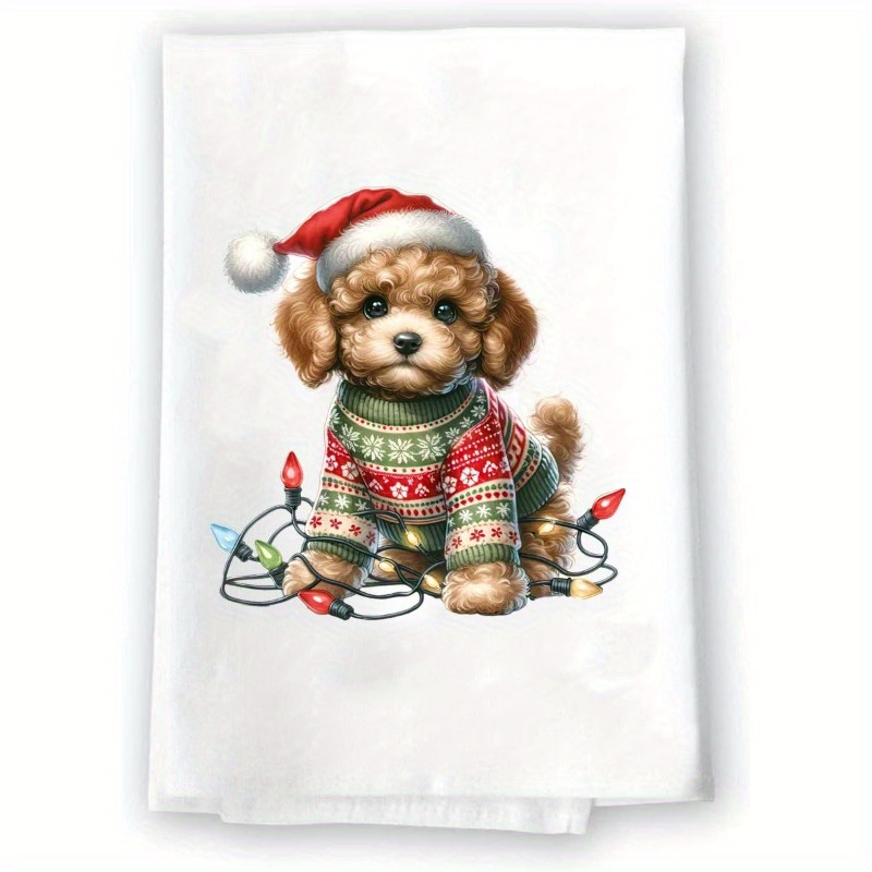 

Super Soft Polyester Dish Towel With Woven Christmas Poodle In Santa Hat - Animal Theme Kitchen And Bathroom Decorative Towel, Machine Washable, - 18x26 Inch - 1 Piece