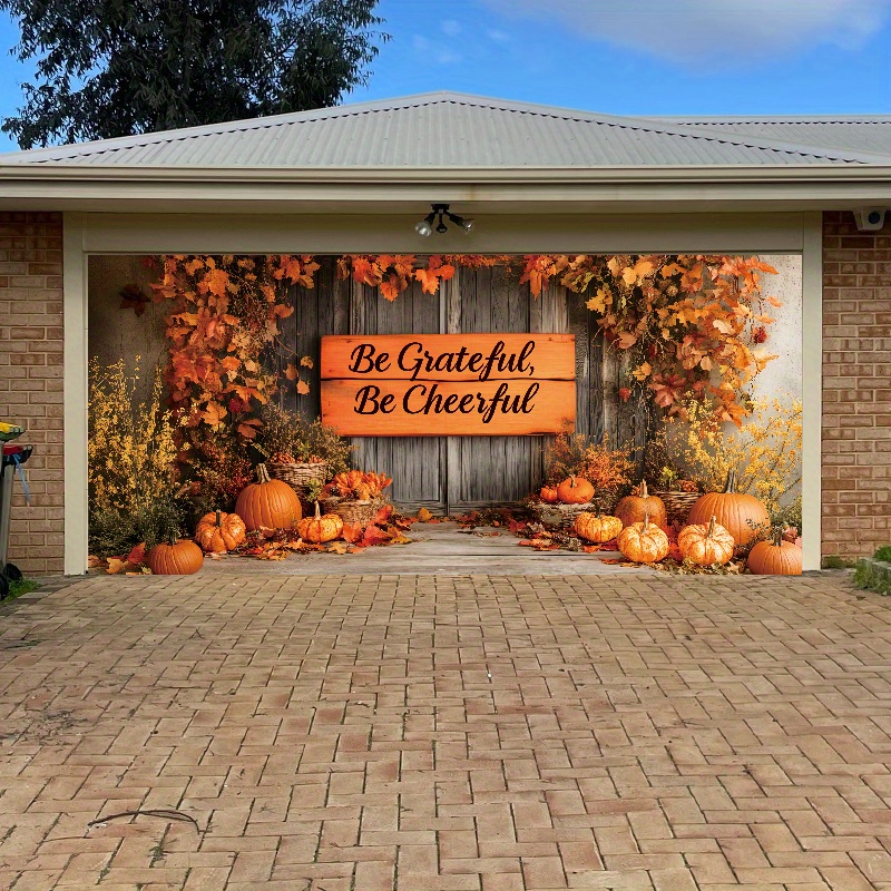 

Thanksgiving 6x13ft Garage Door Banner - Polyester, Pumpkin & Slogan Theme, Indoor/outdoor Decor