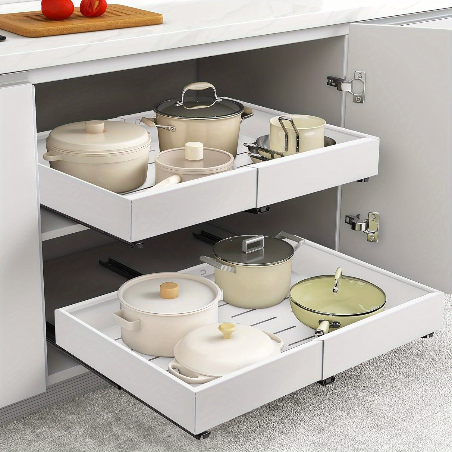 Telescopic Drawer Expandable Pull-out Drawer Storage Shelves, Adjustable Width (31.5–52cm) With Adhesive Film, For Kitchen And Bathroom Cabinets (white)