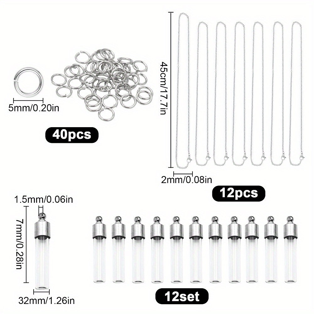 TEMU Kit de Fabrication de avec 64 Pièces, Pendentifs en Flacon à Minuteur et Bouchon Vis Transparent pour Débutants - Chaînes & Anneaux de Jonction