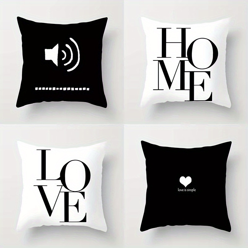 

4-piece Set, Geometric Love & , Dotted Feather Dog Pattern, Polyester Throw Pillow Covers, Vintage Style, Zippered Cushion Cases For Living Room, Bedroom, Sofa, Car, Garden Decor