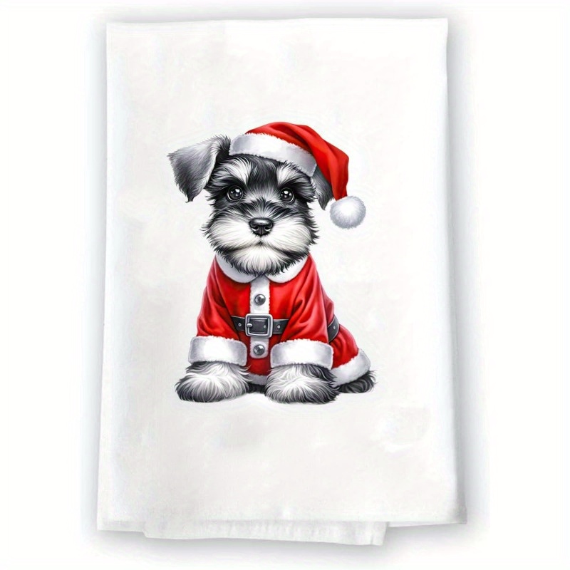 

Santa Dog Polyester Dish Towel - Super Soft, Woven, , Animal Theme, Machine Washable Oblong Kitchen Towel - Miniature Schnauzer In Santa Hat Decorative Towel, 18x26 Inch - 1 Piece