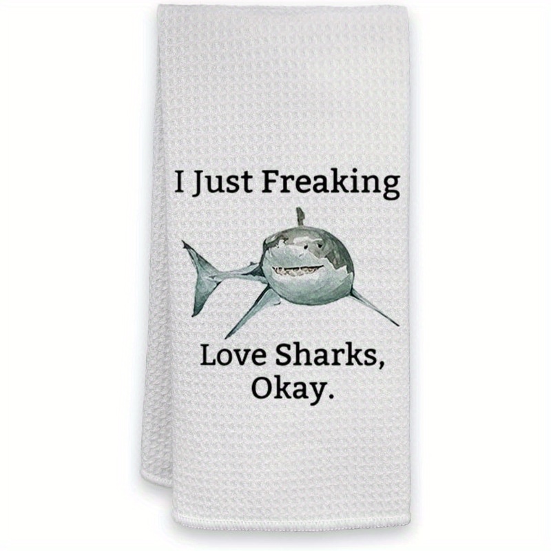 

I Love Sharks Cartoon Shark Towel - 1pc 18x26 Inch, Super Polyester Dish Towel, Machine Washable, Contemporary Style, Shark-themed Kitchen Hand Towel For Bathroom And Kitchen Decor