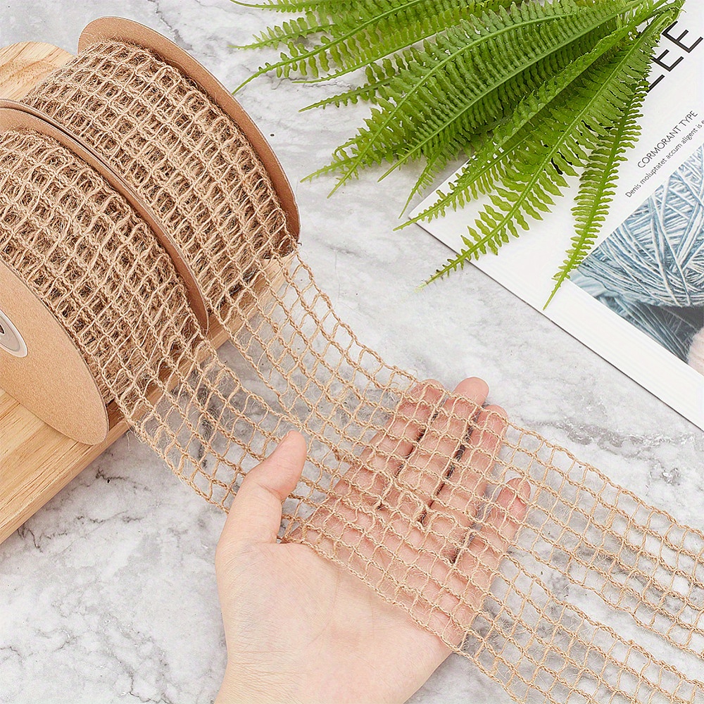 2-Roll Bulk Burlap Hessian Jute Ribbon -  / Wide Hollow Tartan (1-3/4 inch / 46mm) - Natural Fiber Craft Ribbon for DIY Crafts, Macrame, Scrapbooking, Gift Wrapping -  / Texture -   per Roll (2 Rolls Total) - Rustic Woven Texture, Natural Fiber Material, Pale   Color, Ideal for Jewelry Making &   - & Sturdy