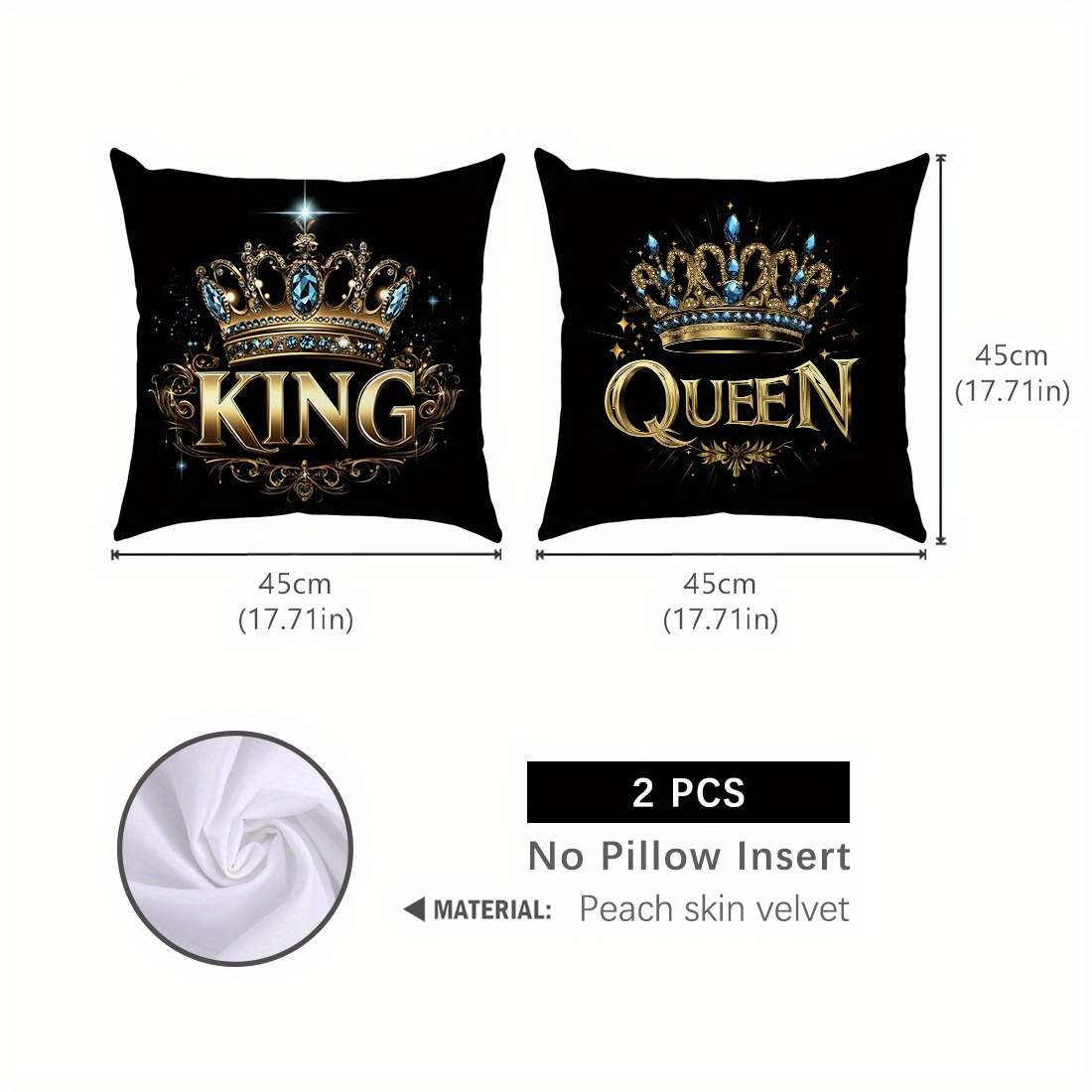 Image of 2pcs Single-sided Printed Pillowcase Set, Crown Pattern Pillowcase, 17.7 X 17.7 Inches, Home Decorative Pillowcase Suitable For Living Room Sofa And Bedroom, Pillow Insert Not Included