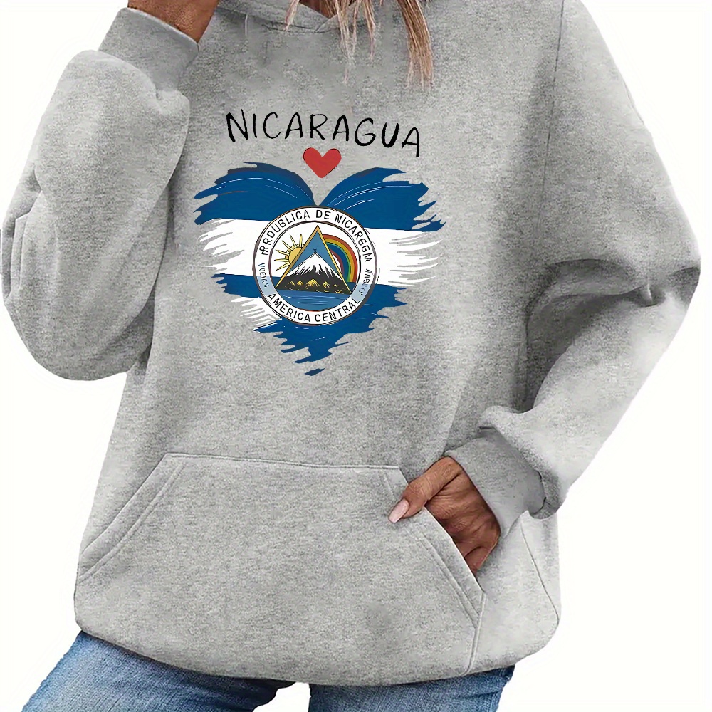 

Nicaragua-inspired Women's Hoodie With Kangaroo Pocket - Casual Sporty Sweatshirt With Heart & , Polyester, Machine Washable