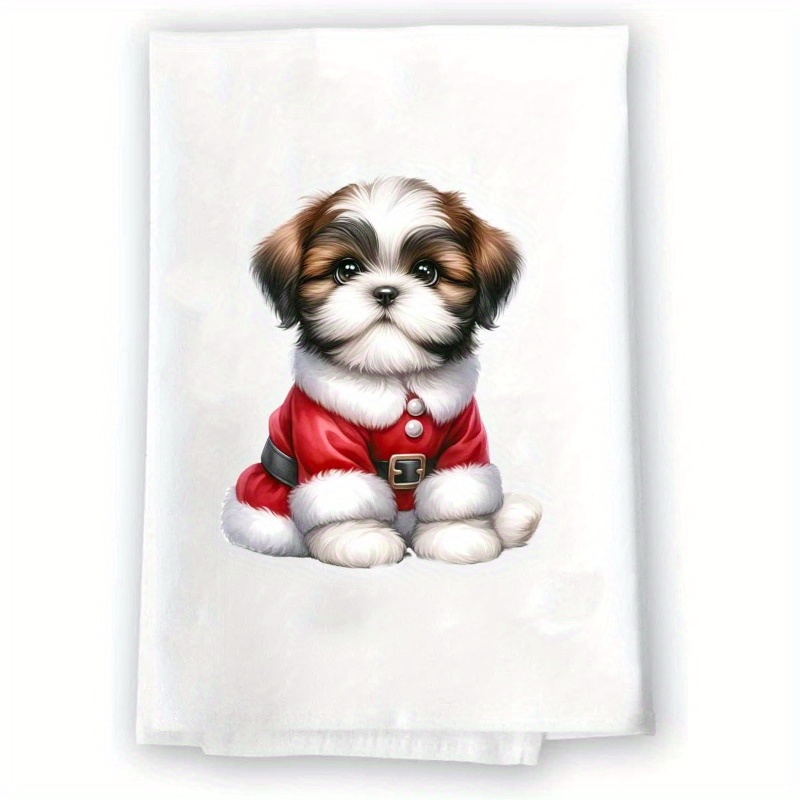 

Shih Tzu Santa Dog Decorative Towel Set, Super Soft Polyester, And Bathroom, Machine Washable, 18x26 Inches, Hand Towels For Bathroom