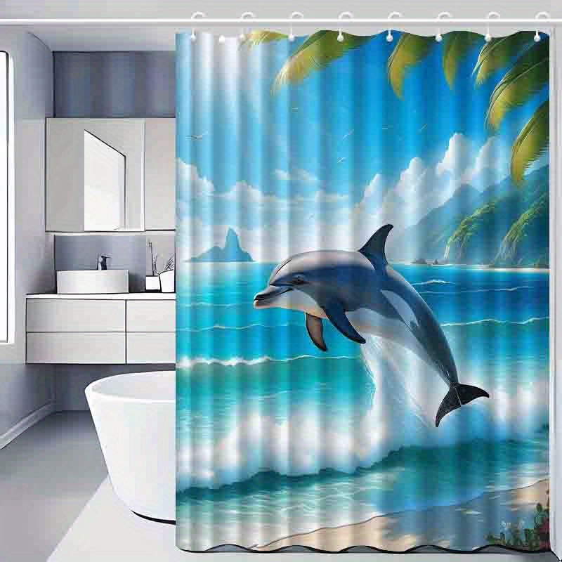 

1pc Dolphin Printed Shower Curtain, Waterproof And Anti Fog Bathroom Curtain With Hooks, Bathtub Partition, Bathroom Accessories