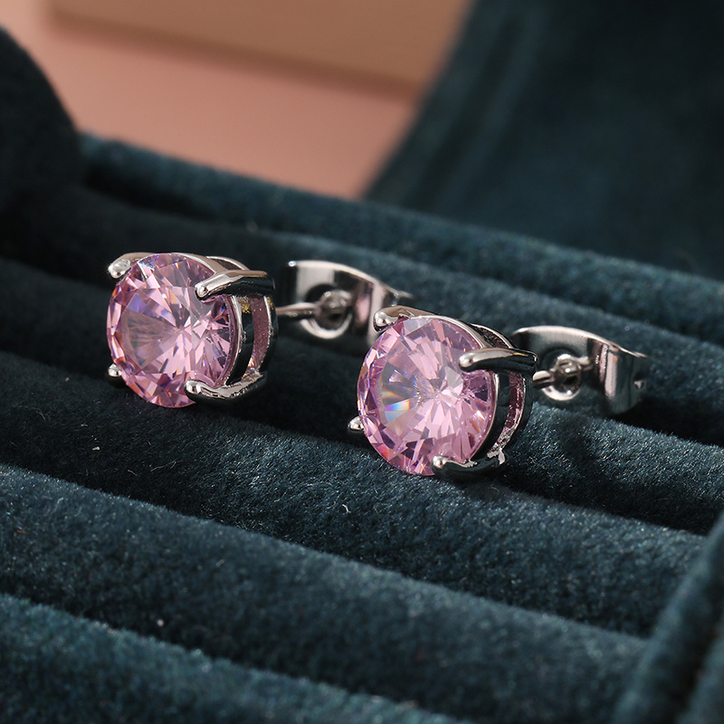 Pink Round Stud Earrings Versatile Party Jewelry Stylish