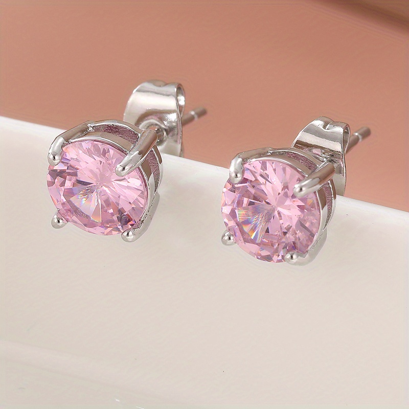 Pink Round Stud Earrings Versatile Party Jewelry Stylish