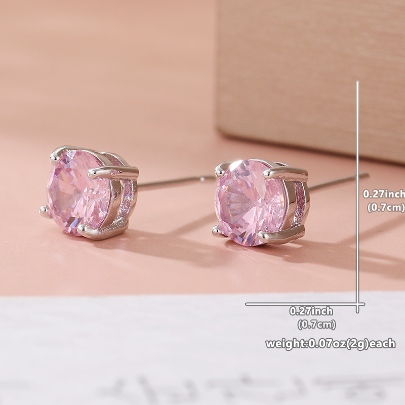 Pink Round Stud Earrings Versatile Party Jewelry Stylish