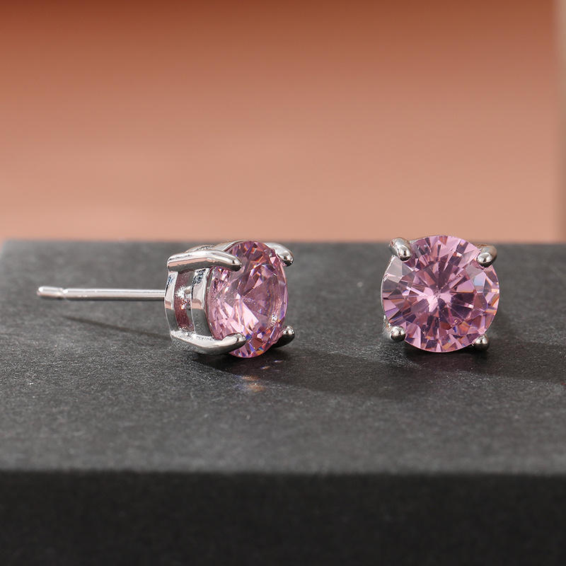 Pink Round Stud Earrings Versatile Party Jewelry Stylish