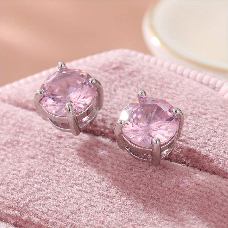 Pink Round Stud Earrings Versatile Party Jewelry Stylish