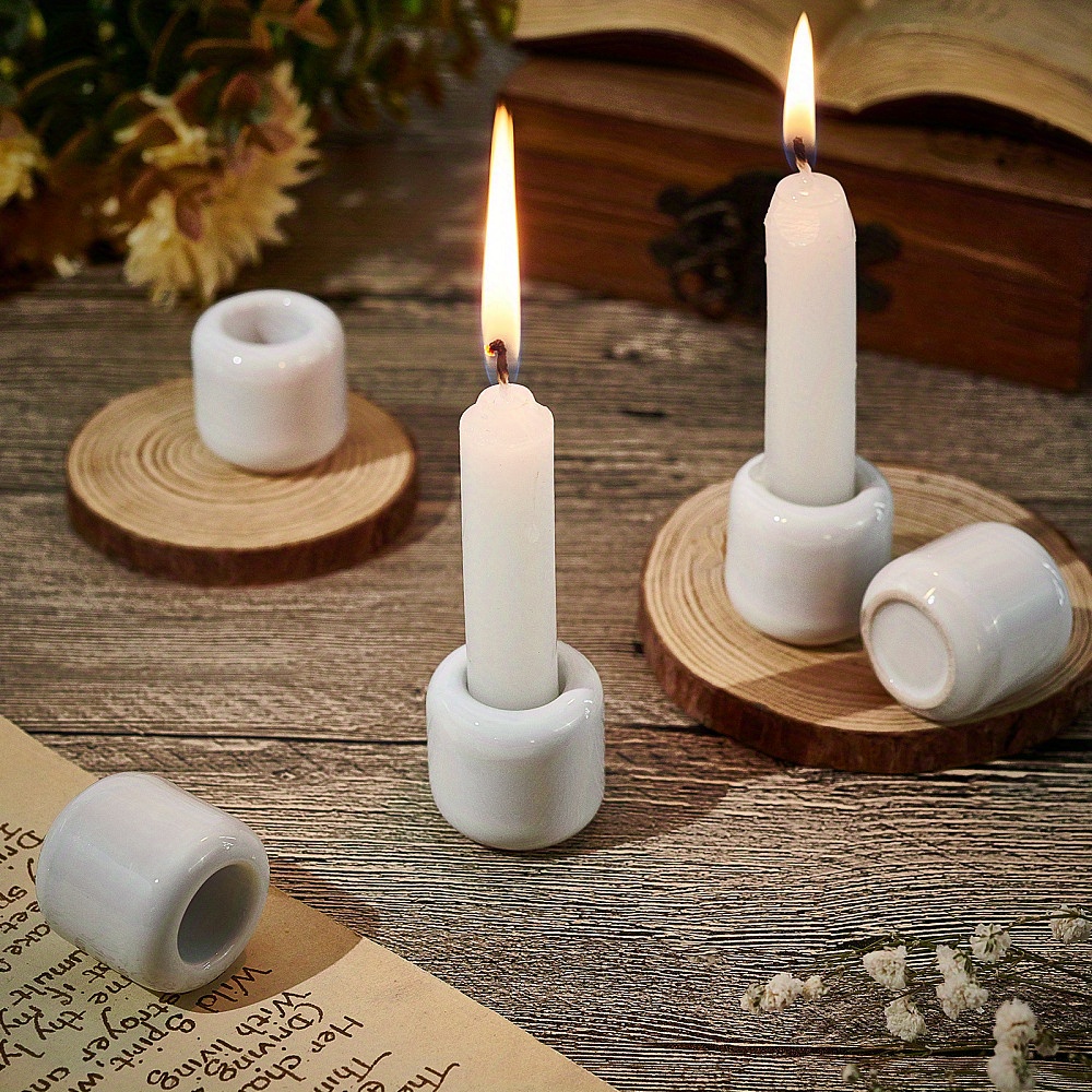 

5-pack White Porcelain Candle Holders, Mini Candlestick Cup, Ceramic For Casting Chimes, Seasonal Home & Kitchen Decor, Battery-free, For Spring, Summer, Autumn, Winter , Superfindings Brand