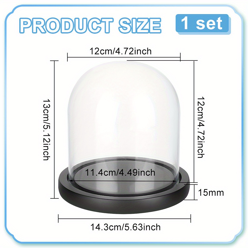1set Elegant Black Glass Dome Display Case With Wooden Base - 5.63x5.12" Decorative Cloche Bell Jar Terrarium For Home & Garden Decor, Ideal For