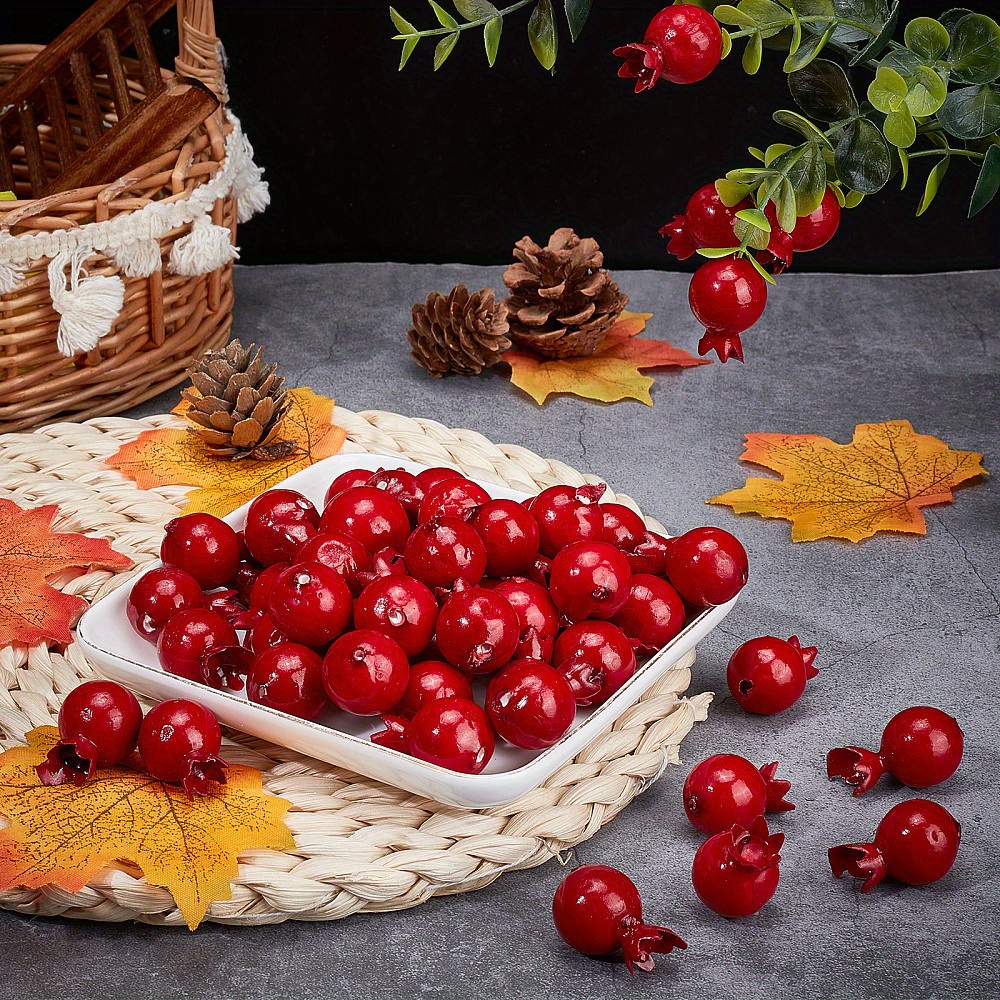 

50pcs Mini 0.79 Inch Artificial Pomegranate Realistic Fake Fruit Lifelike Simulation Foam Pomegranate For Floral Arrangements Halloween Christmas Home Kitchen