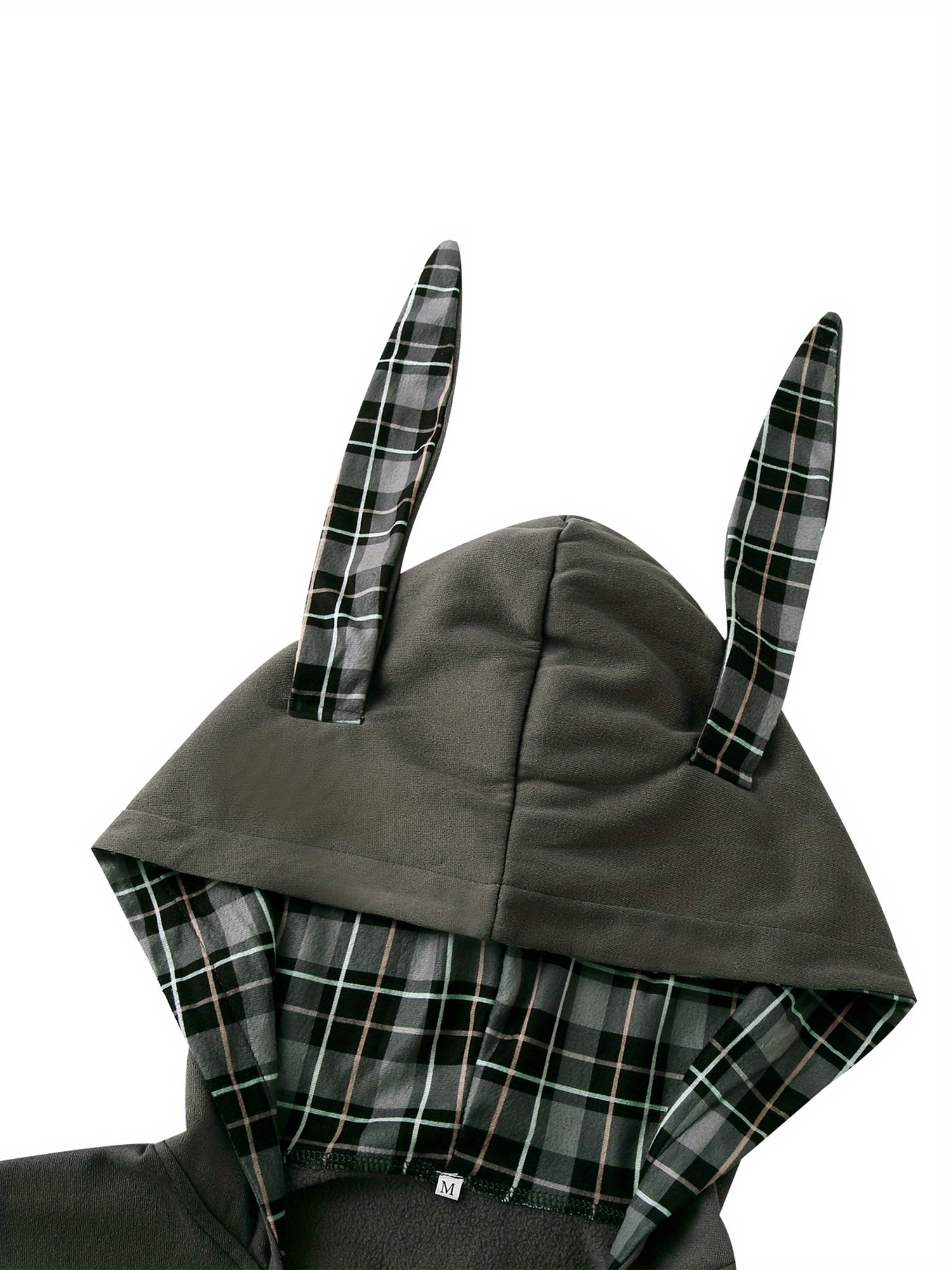 mens casual rabbit ears hooded bodysuit long sleeve button v