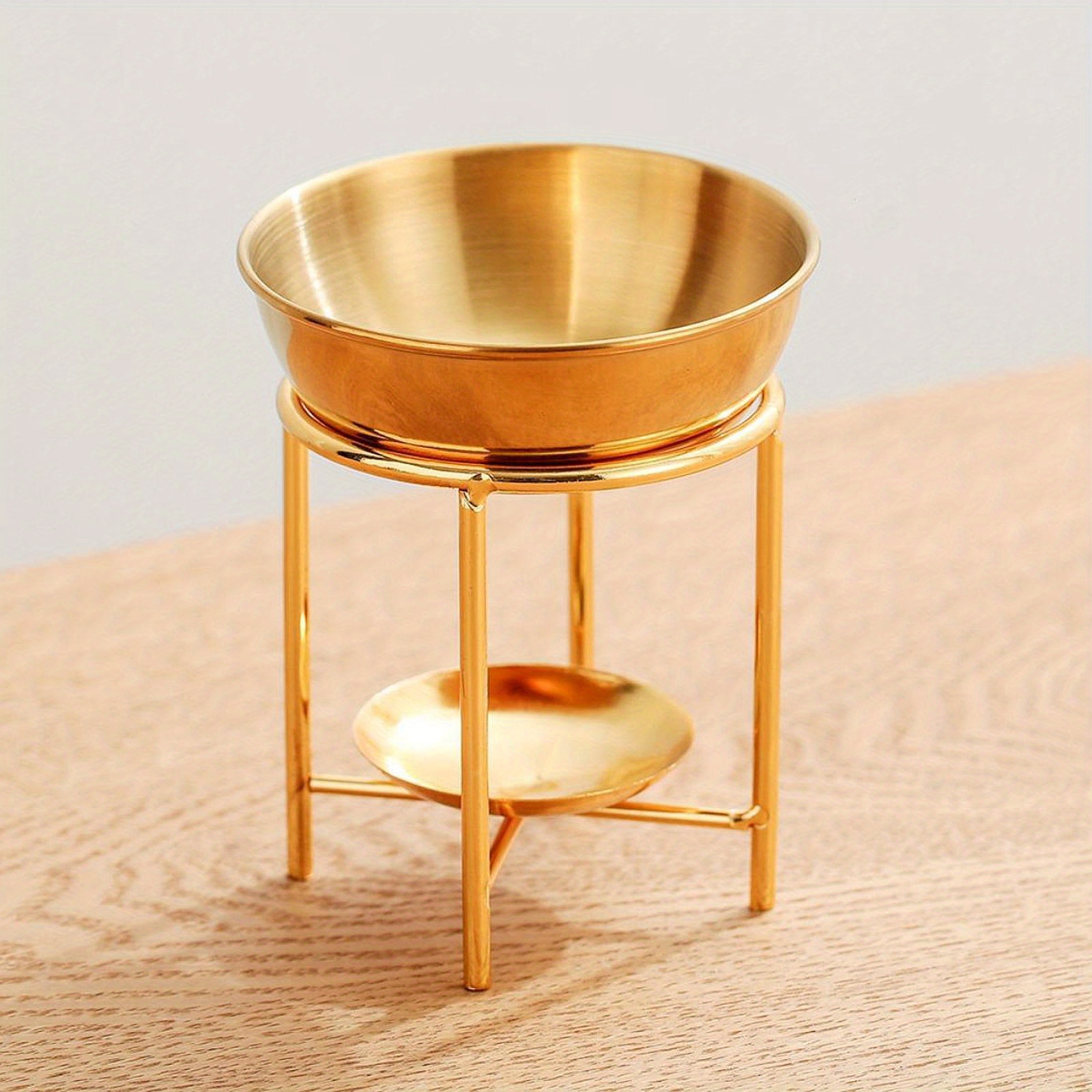 

Elegant Golden Stainless Oil Burner With Removable Bowl - Aromatherapy Diffuser & Wax Melter For Home Decor, Ramadan, Valentine's, Thanksgiving - Metal, No Power Needed