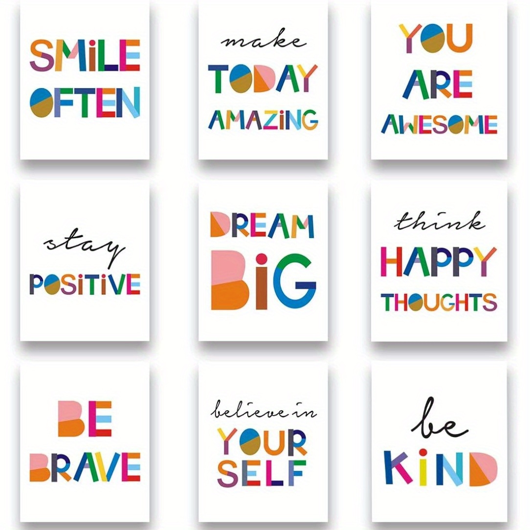 TEMU 2d Flat, 2d Flat, No Frame 9pcs Watercolor Text Inspirational Quotes, Art, Printing Art, Inspirational Quote Phrases, Kindergarten Or Game Room
