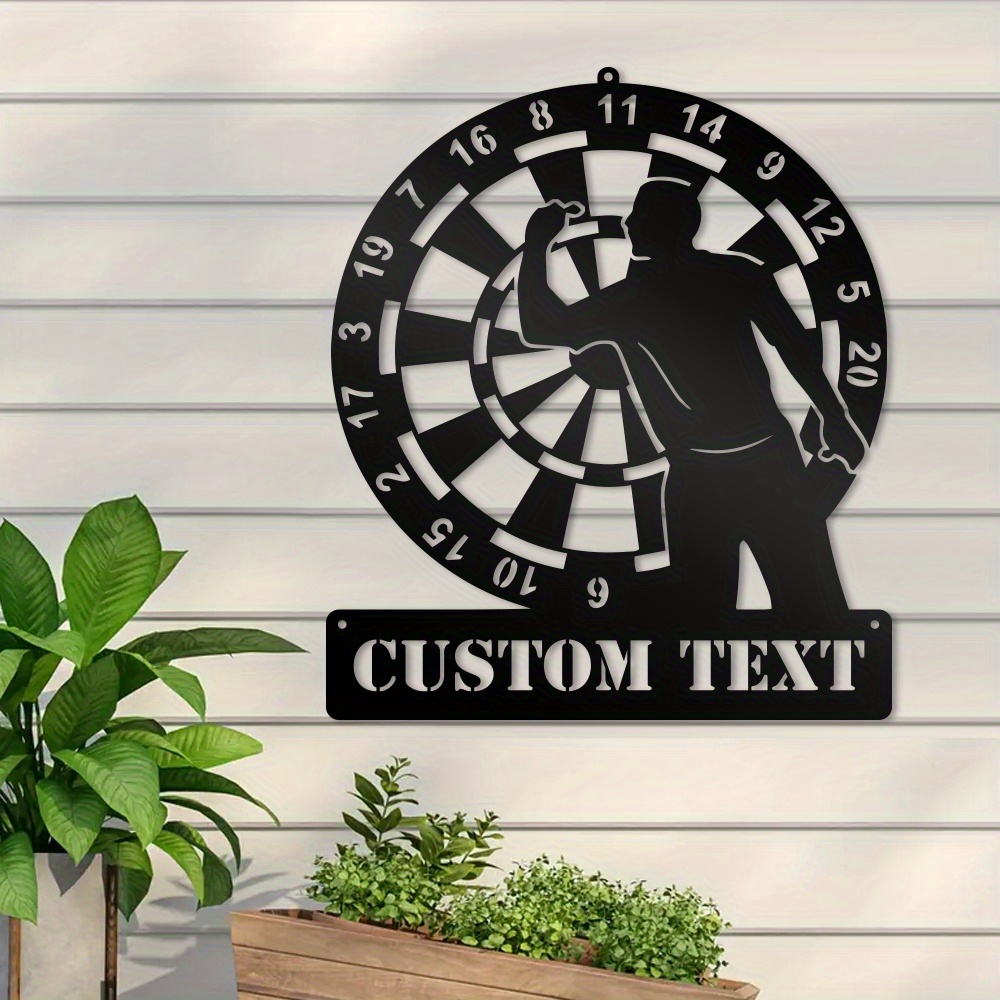 

1pc Personalized Metal Name Sign Custom Outdoor Dart Game Metal Wall Art -iron Material With Customizable Text For Home Decor & Gift