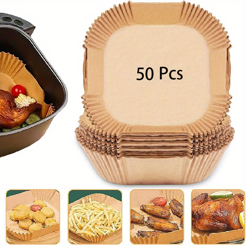 TEMU 50pcs, Disposable Liners For Air Fryers, Oil And Water Resistant Baking Paper For Air Fryers, Suitable For Microwave Ovens, Food-grade Baking
