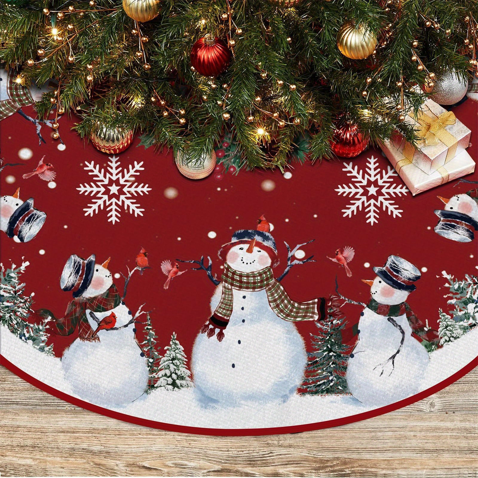 TEMU 1pc Christmas Skirt Snowman & Design, Polyester Mat For Decor, 48-inch Diameter
