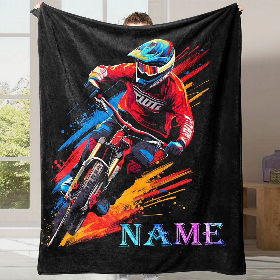 

Personalized Mountain Biking Blanket - Custom Name, Soft Flannel, For Camping & Sofa