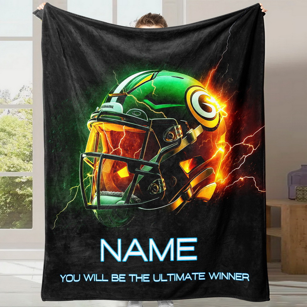 

Customizable Football Helmet Blanket - Personalized Name Flannel Throw - Soft Polyester Knit Fabric - All Multipurpose Contemporary 200-250 Gsm Cozy Blanket For Bed, Couch, Camping