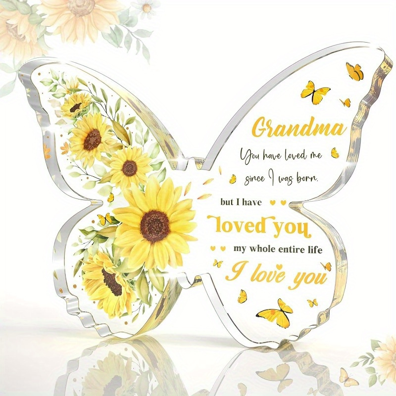 

Birthday Gifts For Grandma - Butterfly Acrylic Plaque Decoration Gifts For Grandma From Granddaughter With Sunflowers - Thanksgiving Christmas Birthday Grandma, Idea