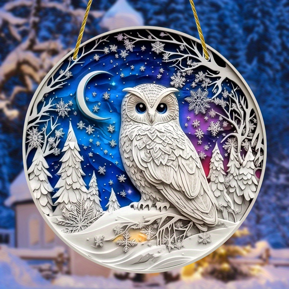 

1 Piece, Owl And Moon Colored Window Decoration In The Snow, Dyed Acrylic Wall Art, Hanging Pendant, Used For Window, , Garden, Bar, , Office Decoration - Unique Birthday Or Housewarming Gift