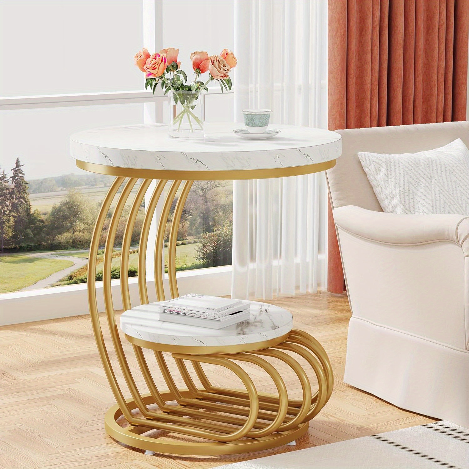 

Gold Round End Table: 2 , Gold Bedside Nightstand, -shaped Frame Table For ,