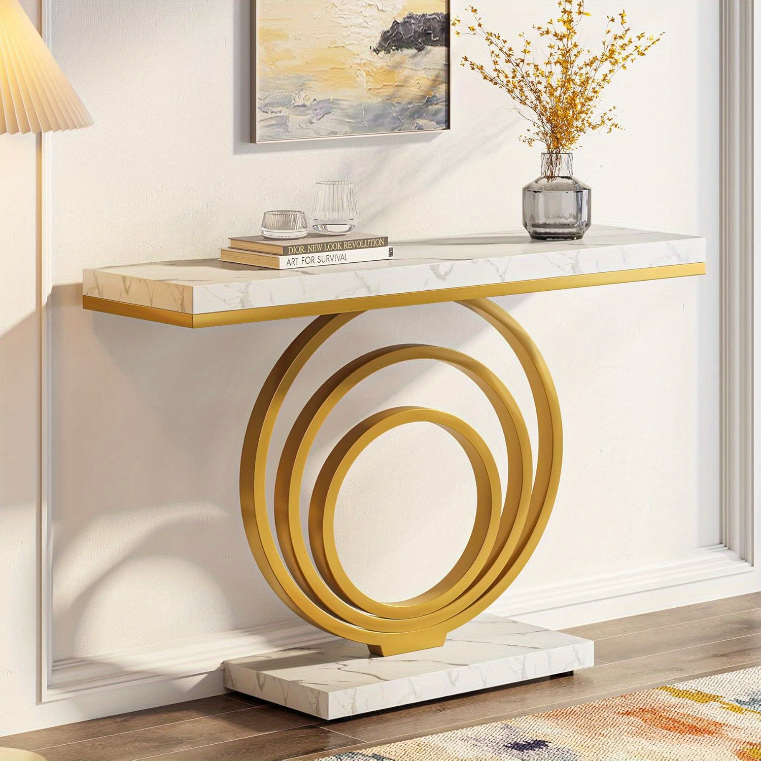 

41- Gold Entryway Table, Table Narrow Long, Table For , Hallway, , Veener Top