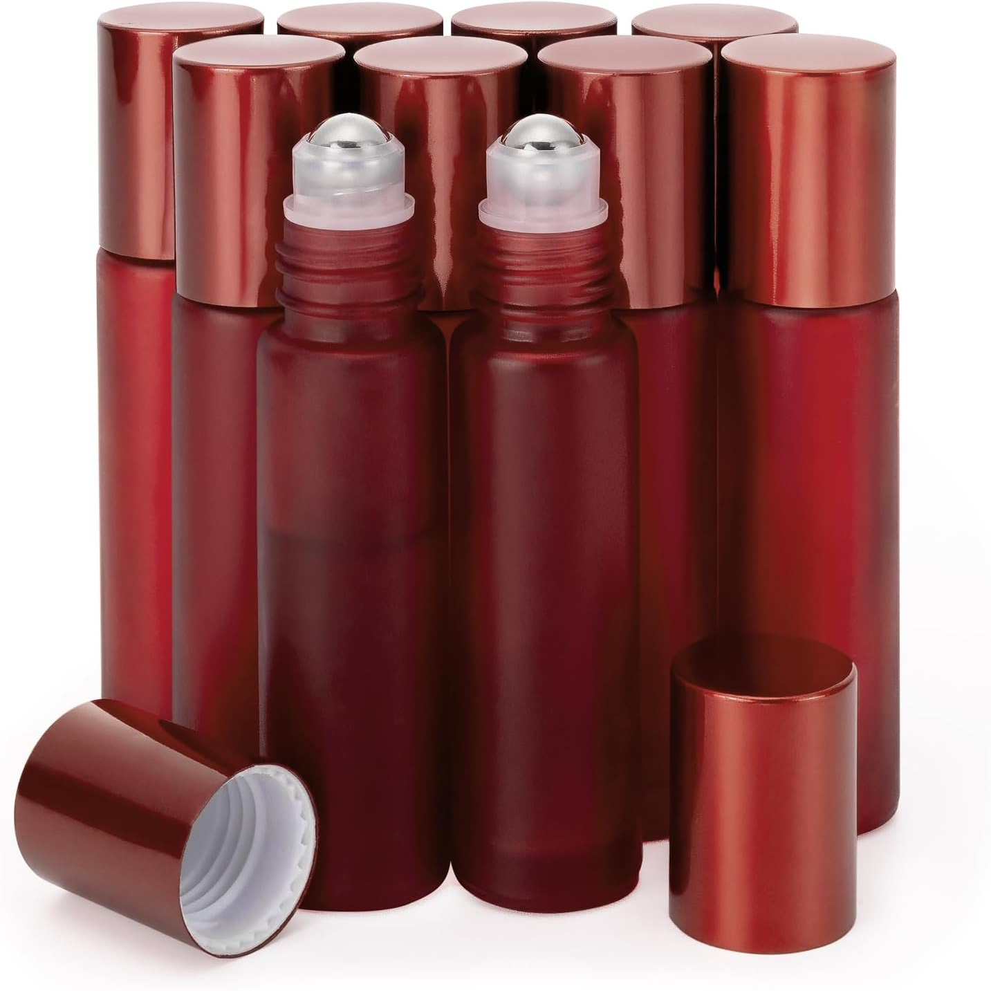 

10 Pcs 0.33oz (10ml) Refillable Bottles Vials Steel And Aluminum Cap - Red , For , ,