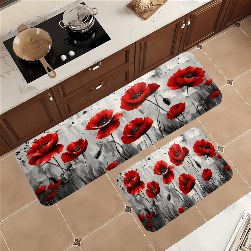 TEMU 1/2pcs Red Kitchen Rug Set,indoor And Outdoor Comfortable Carpets,for Kitchen, Home,office, Laundry Room,bathroom Carpets, Decoration,room