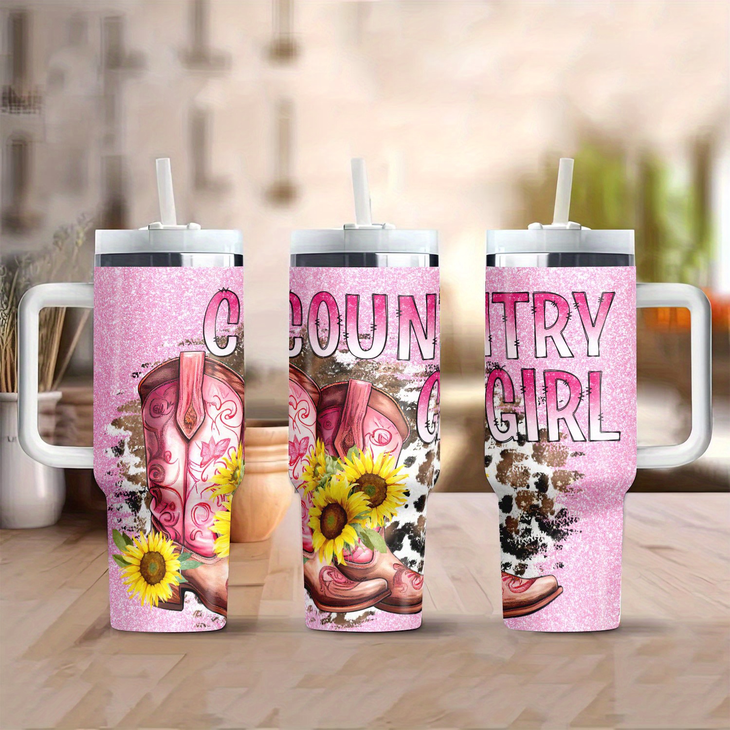 

1pc Rustic 40oz Stainless Steel , "" Design With Lid And Straw, 304 Food Grade, Beverage Cup For Car, Travel, Office, Home Use