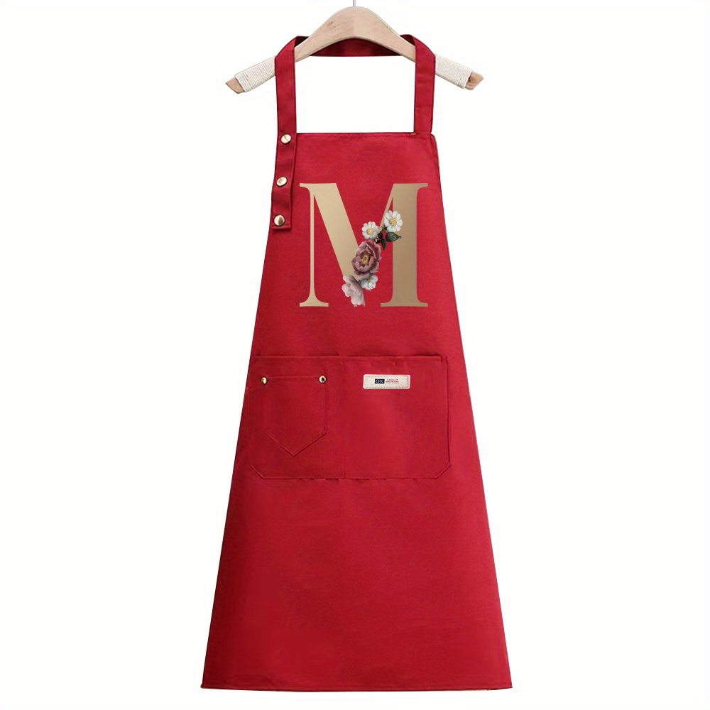 TEMU A -patterned Apron In Red, Featuring Adjustable Shoulder Straps And Spacious Pockets, Ideal For Cooking, Gardening, Painting, Baking, And Dining. An Essential Item For The
