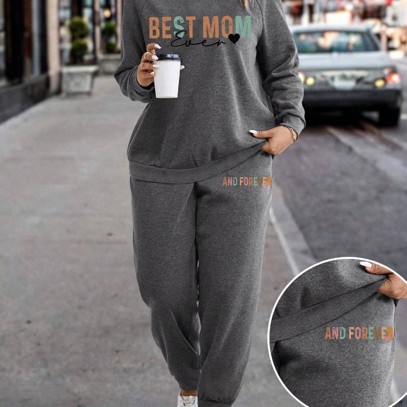 

Women's Casual Letter Print Long Sleeve & Joggers Set - Stretchy Polyester , Machine Washable