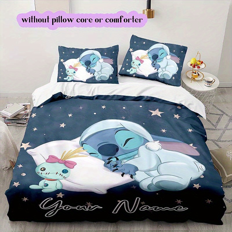 

Stitch Print Custom Bedding Sleepwear, 3d Name Custom Bedding Sleepwear, Cartoon Quilt Cover For Bedroom Decor Bedclothes, Christmas Gifts (1 * Duvet Cover + 2 * Pillowcase, Without )